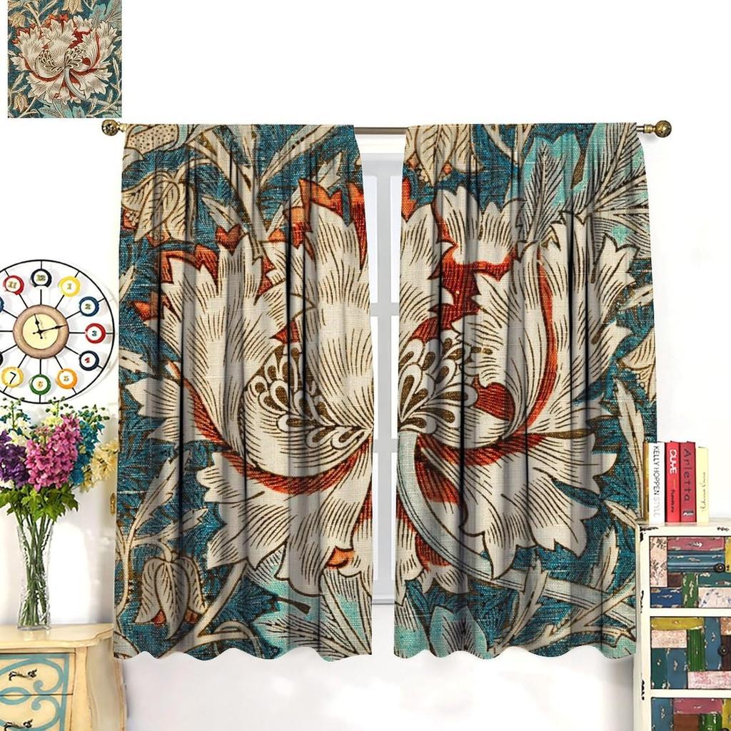 William Morris Rostlinné Květinové Zatemňovací Okenní Závěsy   Boho Vintage Rustikální Květiny Styl Umění William Morris Okenní Závěsy   fo