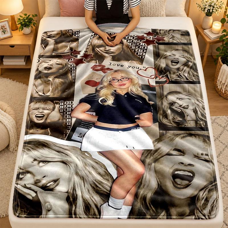 Flannel BlanketSabrina Carpenter Warm Soft Throw Blanket for Indoor Sofa Bed Living Room Use