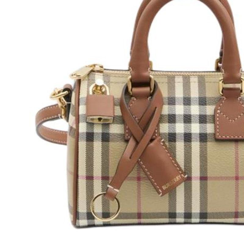 Burberry Mini Borsa Boston a Check Vintage in Pelle Crossbody per Donna per Uso Quotidiano e Viaggio