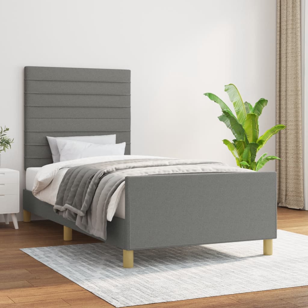 Bed Frame without Mattress Dark Grey 90x190 cm Fabric