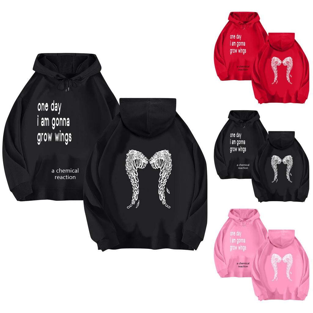 Women's Casual Printed Long Sleeve Loose Drawstring Hooded Sweatshirt Top