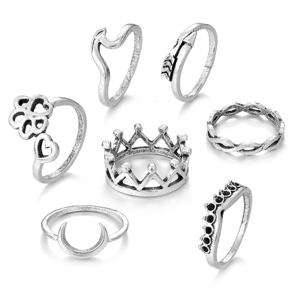 

Резная Корона с изображением кота, выдолбленная, для ночного клуба, ювелирные изделия в стиле хип-хоп, элегантный шарм, набор колец из 7 предметов серебряный