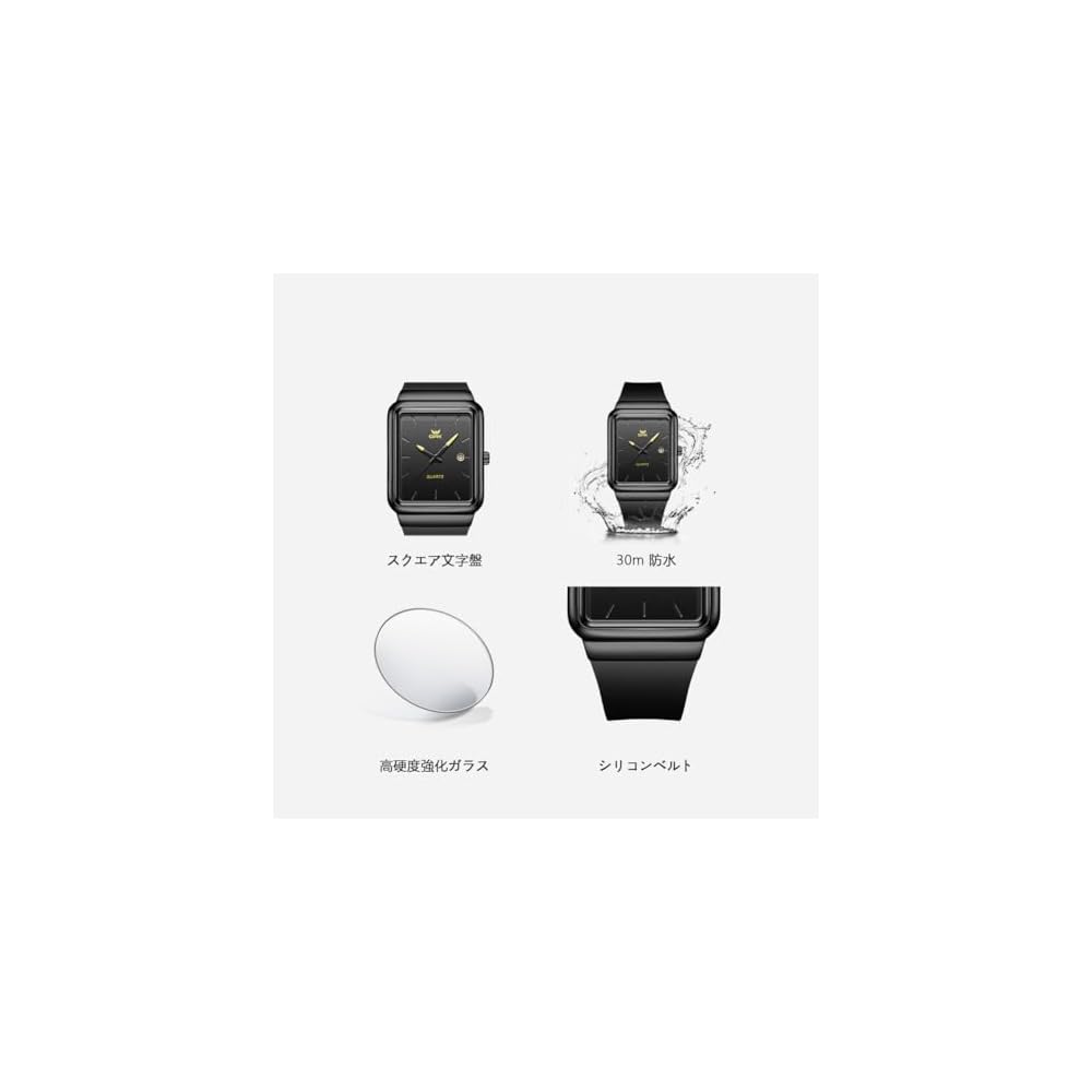 OPK Men's Quartz Watch Black Waterproof Date Display Stylish Classic Silicone Band