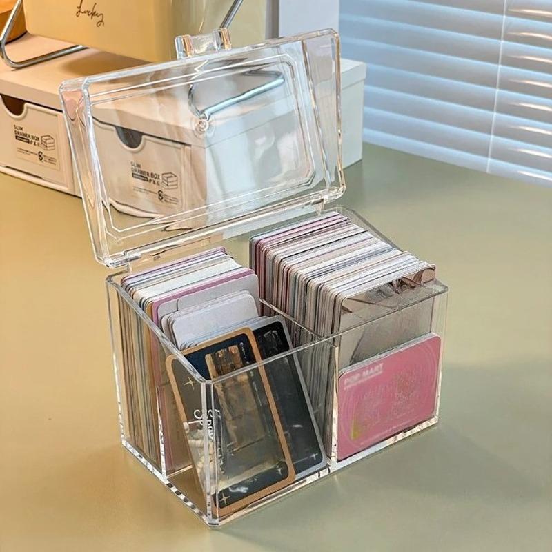 1pc Card Storage Box Acrylic Transparent Case for Blind Box Cards Compartment Flip Cover Organizer for Business Cards