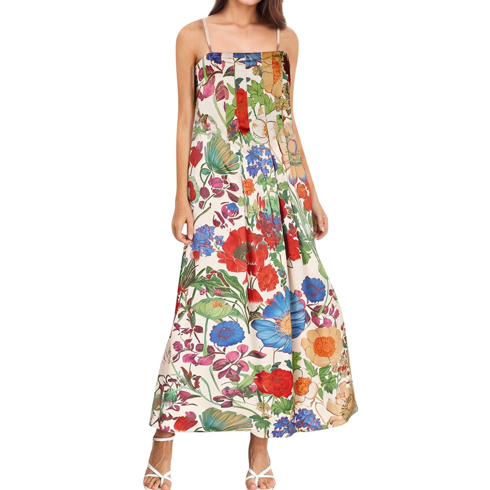 

Women s Casual Fashion Vintage Floral Print Suspender Dress Elegant Holiday Dress M