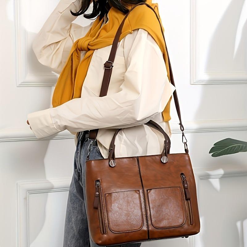Vintage Style Large Capacity Tote Bag for Women Fashionable Crossbody Bags with Multiple Compartments, Perfect for Everyday Use
