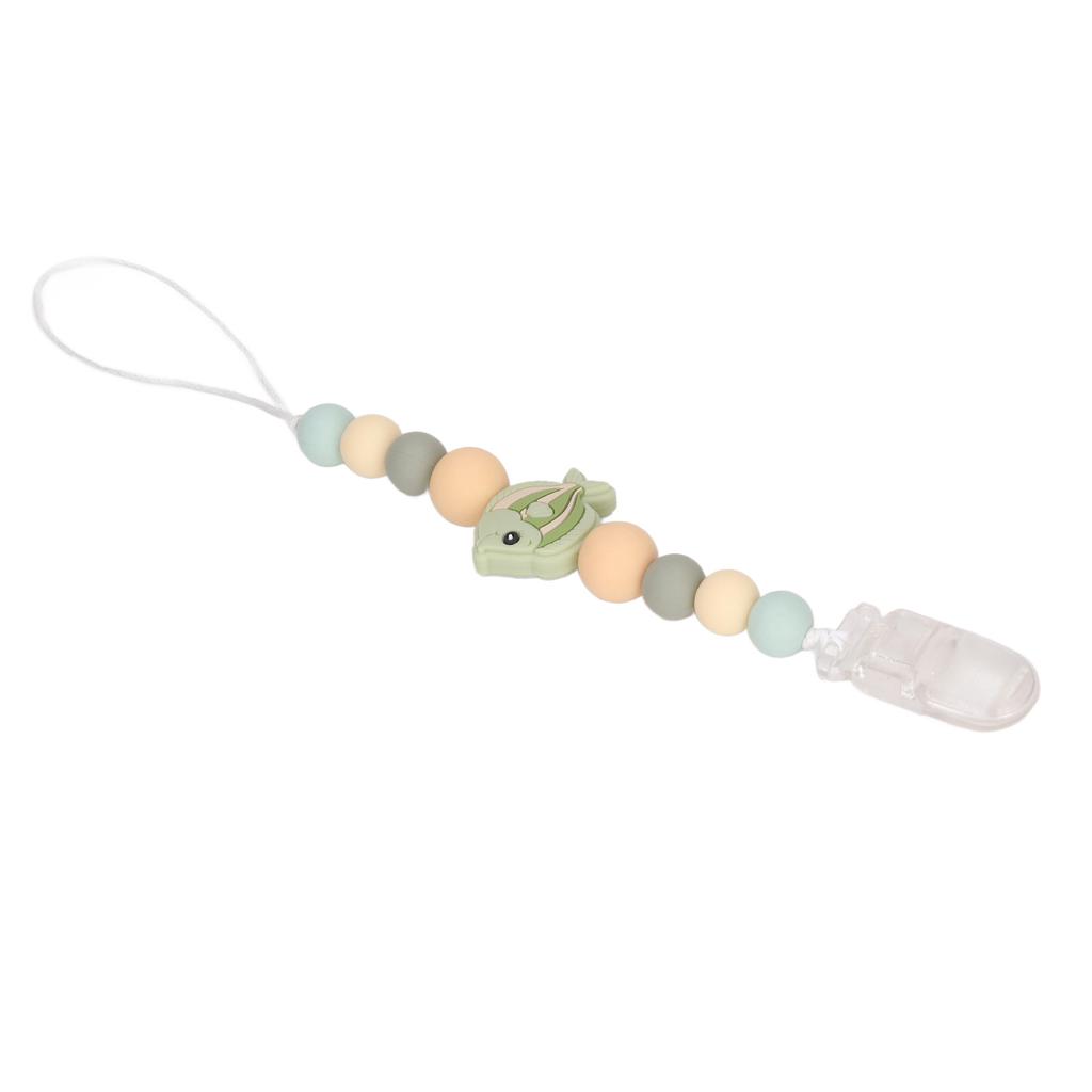 Silicone Pacifier Clip Holder One Piece Design Food Grade Soft Flexible Cartoon Pacifier Chain for Baby Boys Girls Pea Green