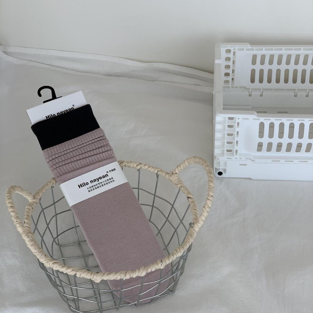 Essential Contrast Color Ribbed Cotton Mid-Calf Socks - Four-Season Japanese Style for Women