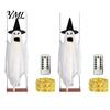 Dekoratives Gespenst für Veranda Leuchtende Halloween Hängeschaukel mit Hexenhut, Fernbedienung Einstellbare Gruselige Ornamente Helligkeit,