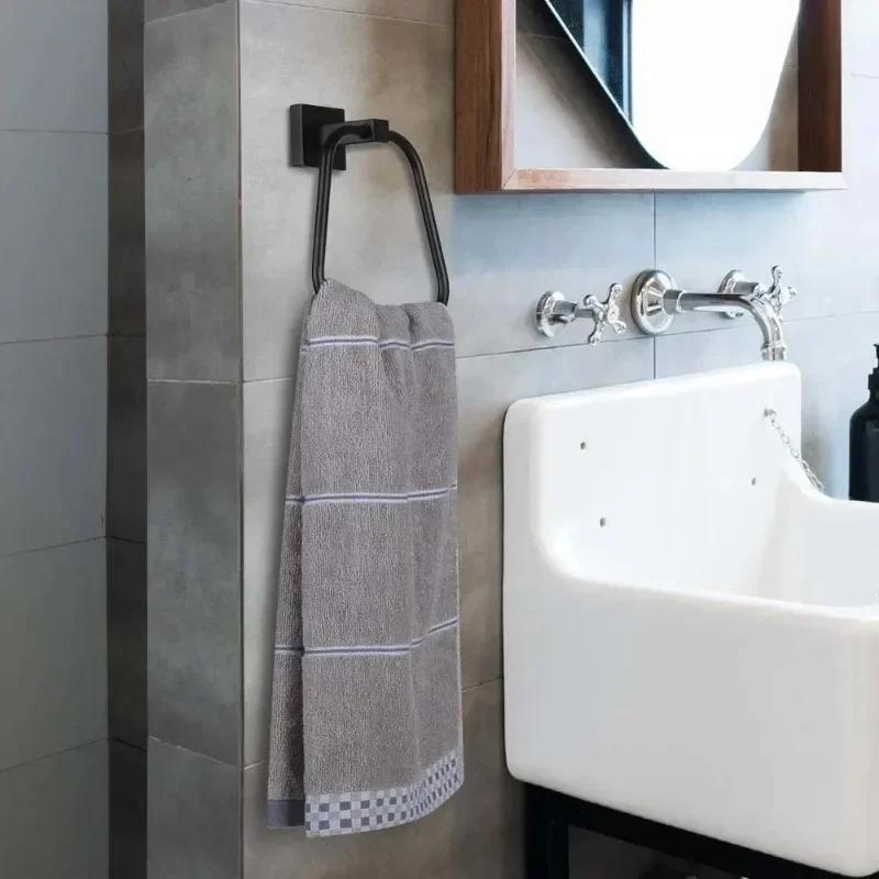 Matte Black Suction Cup Towel Ring Stainless Steel Hand and Face Washcloth Holder Dish Towel Hanger for Shower and Bathroom Wall