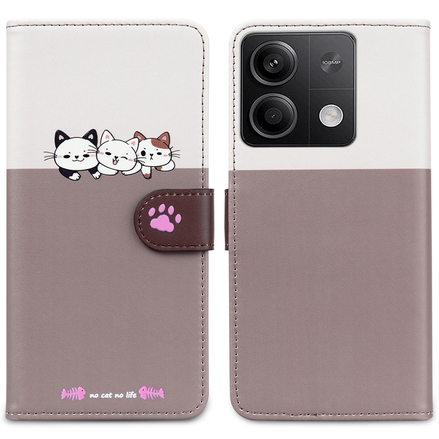 

Серия мультяшных питомцев для Xiaomi Redmi Note 13 4G Чехол-кошелек для телефона Сплетенная кожаная откидная крышка Bean Pink