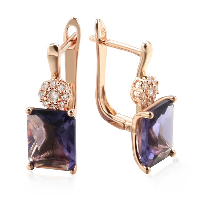 

Квадратные фиолетовые серьги с кристаллами циркона и цветком, позолоченные элегантные свадебные украшения для женщин фиолетовый