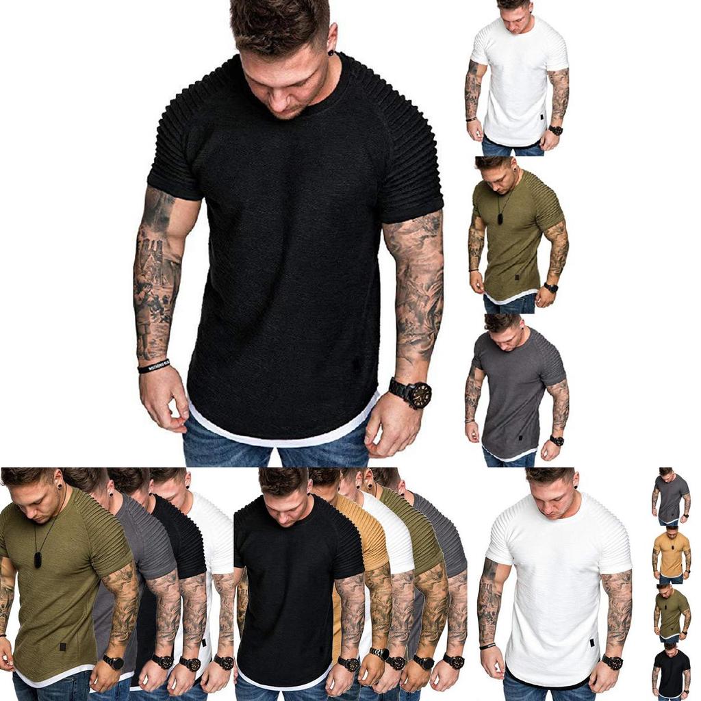 Men Solid Color Slim Fit O Neck Short Sleeve Muscle Tee Shirt Casual Tops Shirts