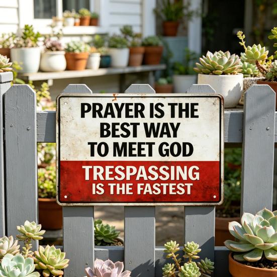 Prayer Is The Best Way To Meet God Sign Christian Religious Metal Plaque Rustic No Trespassing Warning Sign for Fence