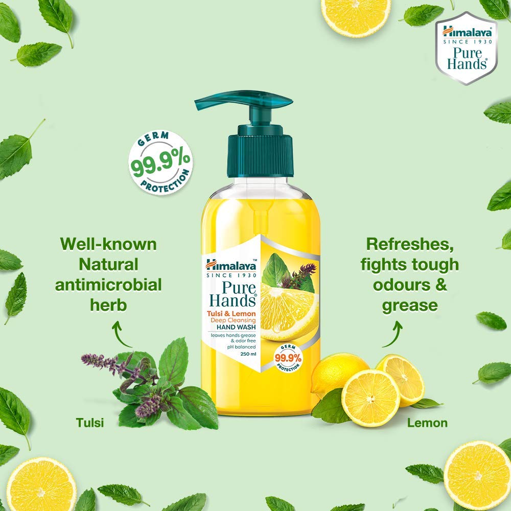 Himalaya Pure Hands Deep Cleansing Hand Wash With Tulsi And Lemon Pump 250ml Removes Grease And Odors Gentle On Skin