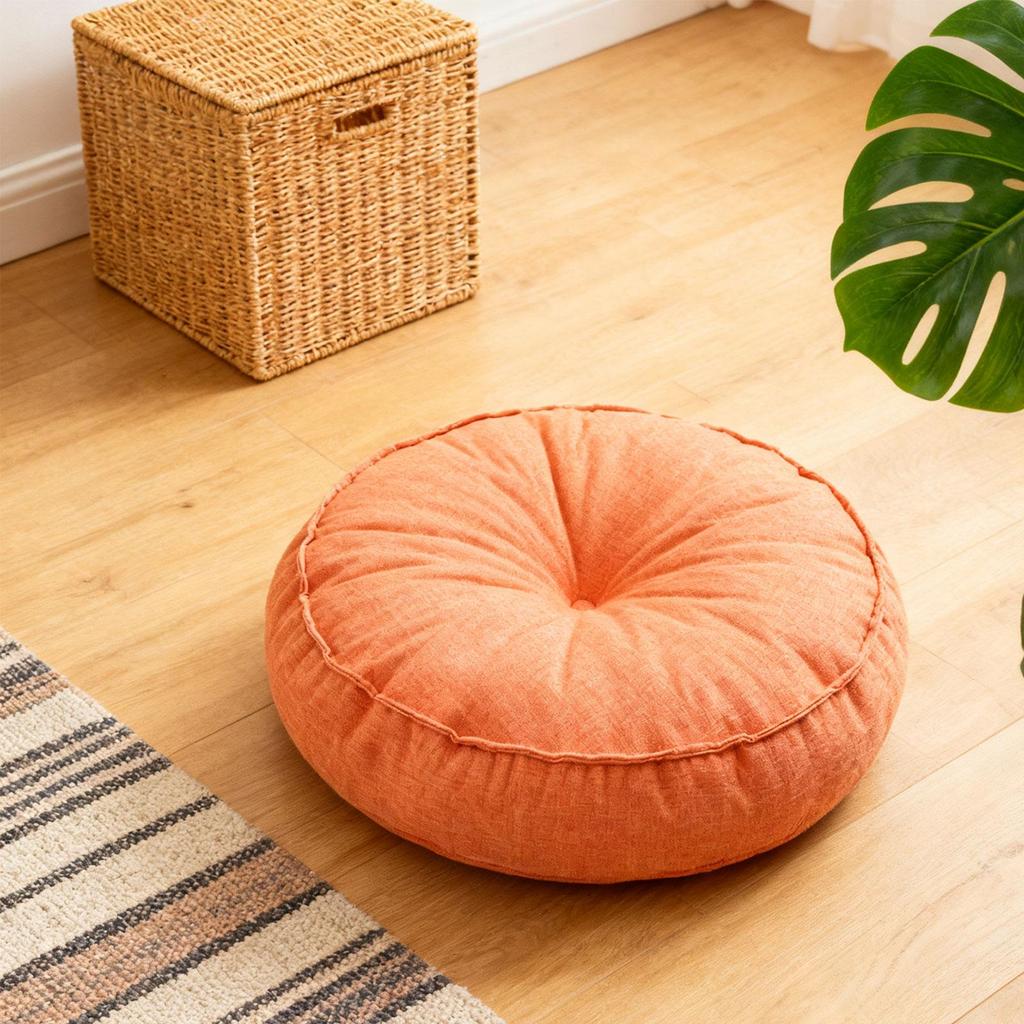 Soft Linen Round Floor Pillow Multi Functional Seat Cushion Decorative Pad for Living Room Bedroom Garden Outdoor