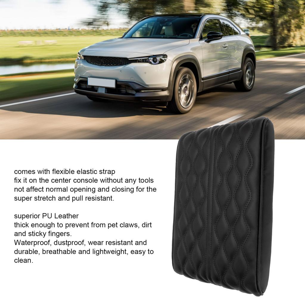 Center Console Armrest Cover Pad   PU Leather Waterproof Elastic Strap for SUV Truck Car