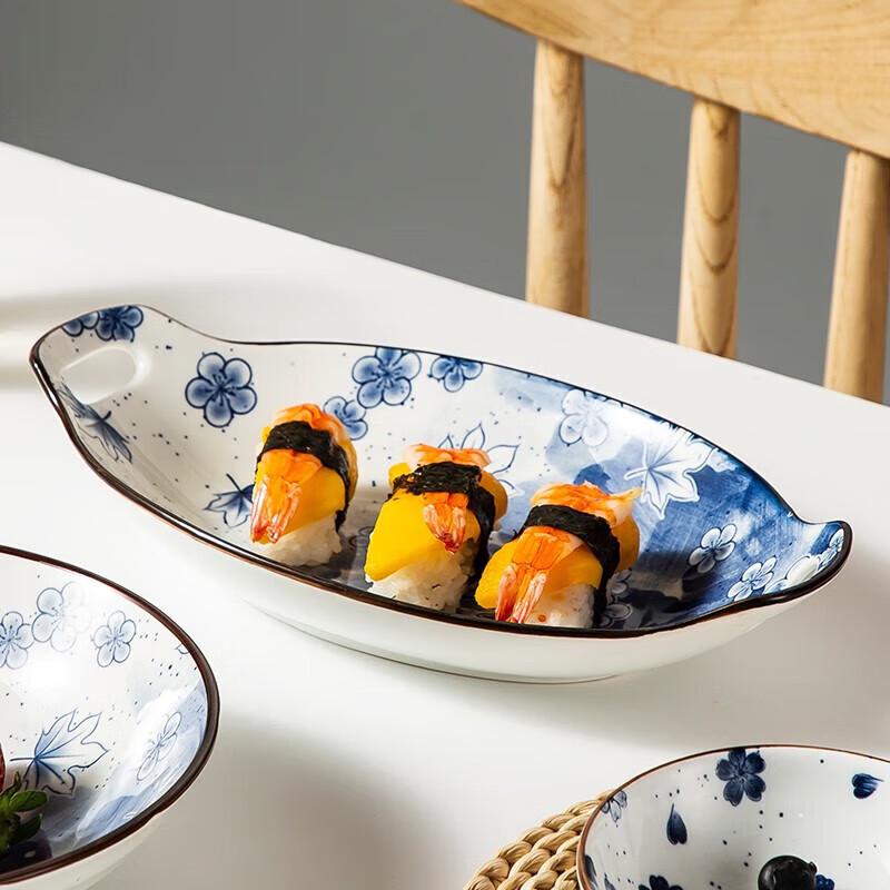 Meichu Japanese Style Ceramic Double-Handle Fish Plate