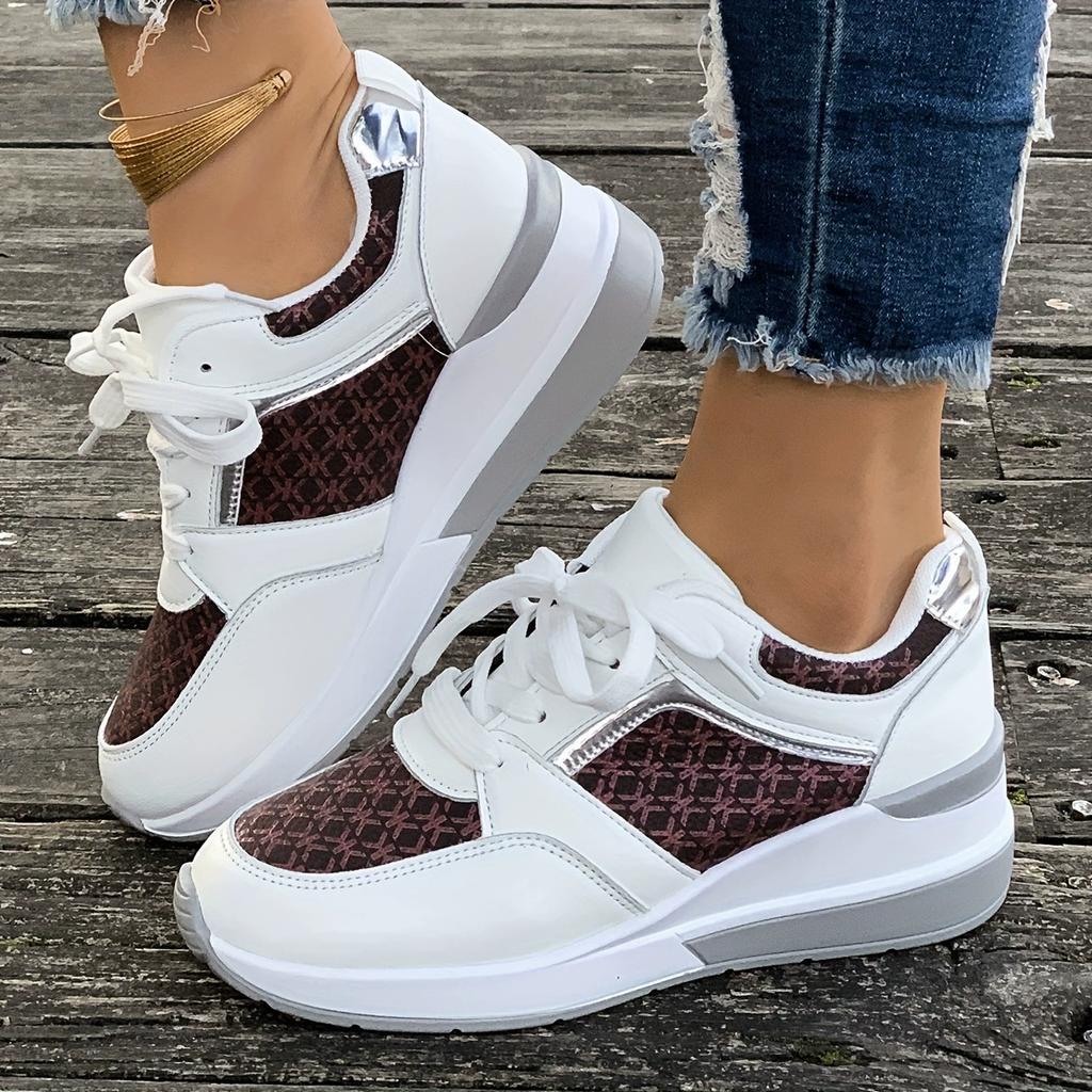 Women's Platform Sneakers Casual Color Matching Lace-up Wedge Heel Thick Bottom Lace Up Outdoor Shoes Comfortable Low Top Sport Shoes Plus Size Shoes