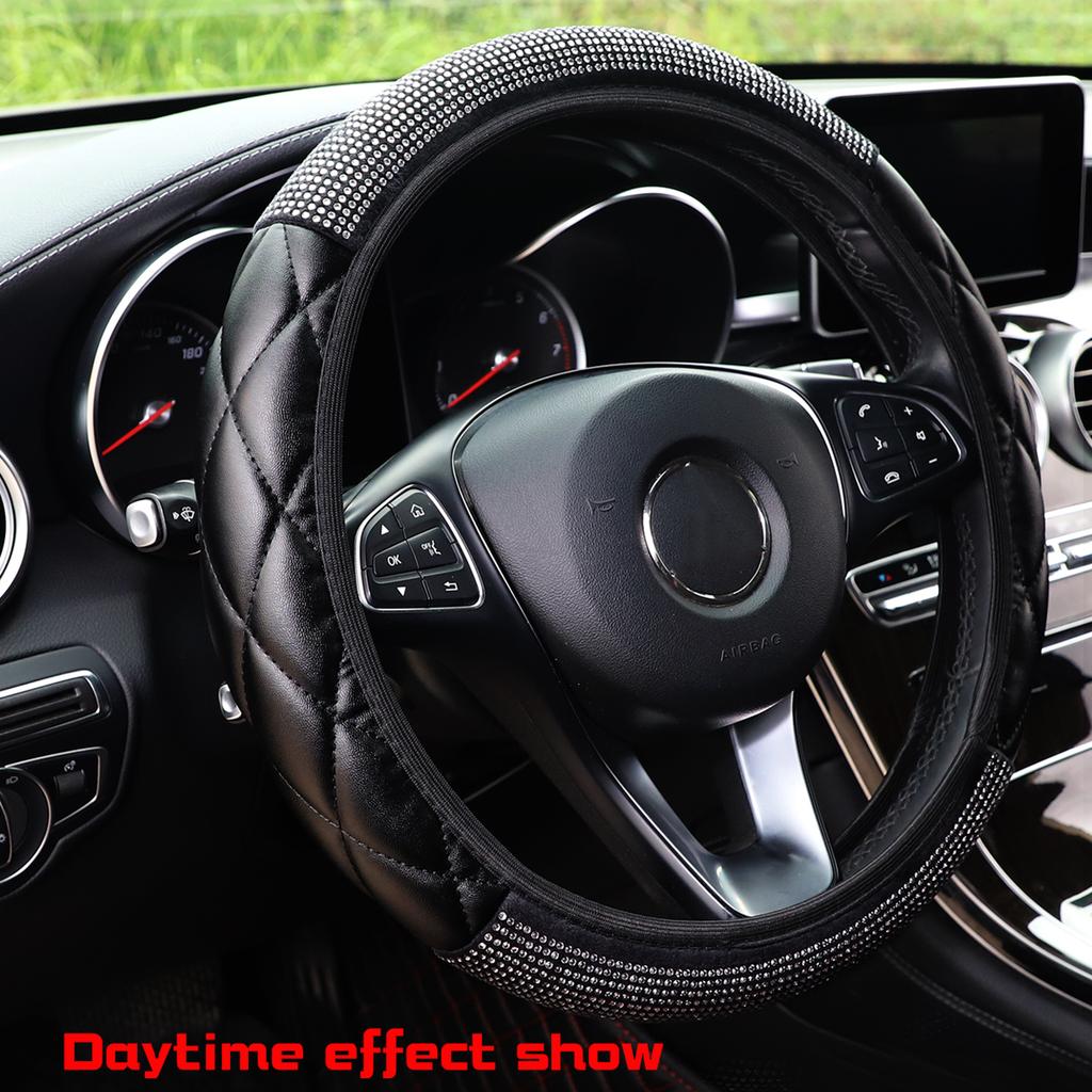 Skin Sense Three-dimensional Artificial Sheepskin Diamond Flash Car without Inner Ring Steering Wheel Cover Fits 14.5-15 Inches
