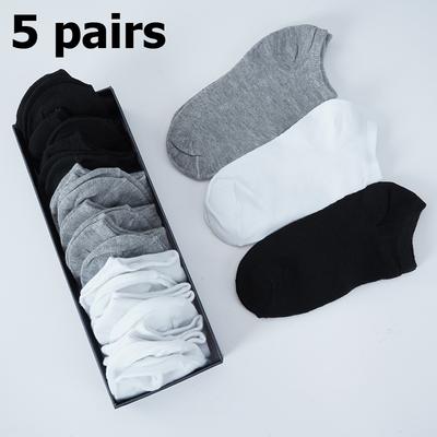 5 Pairs Women Socks Women Ankle White Black Socks Breathable Sports Socks Solid Color Boat Socks