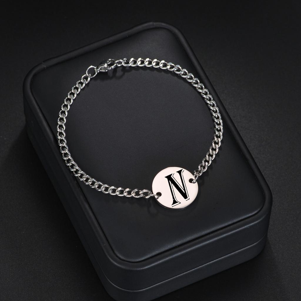 Bransoletka łańcuszkowa z 26 literami, Prosta bransoletka na rękę, Dekoracja dla dziewcząt, Prezent urodzinowy Stal nierdzewna Bransoletka łańcuszkowa Dla mężczyzn