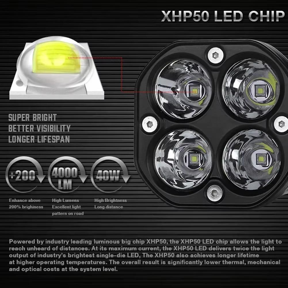 D1 3 Inch 40W Square Spotlight IP67 Waterproof Car LED Work Light 12V/24V Off Road Fog Lamp