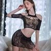 Sexy Underwear Sexy Neck Split Mesh Jacket Jacquard Hollow Hip Skirt Temptation