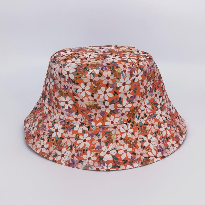 Double Sided Bucket Hat Flower Street Bronzing Print Hip Hop Pot Hat Sun Hat