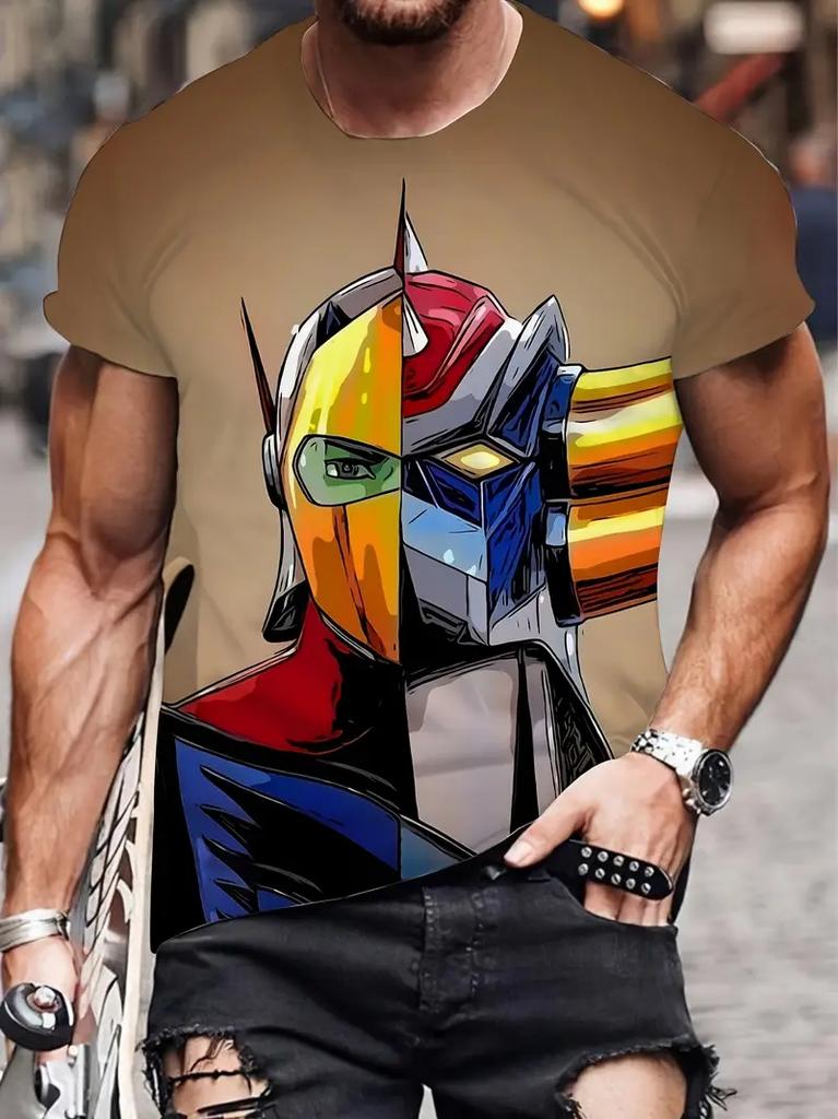 Classic Anime Mazinger Z Robot 3D Printed T-shirt Summer Men's Cartoon Short Sleeved Shirt Harajuku Street Casual Round Neck Pullover