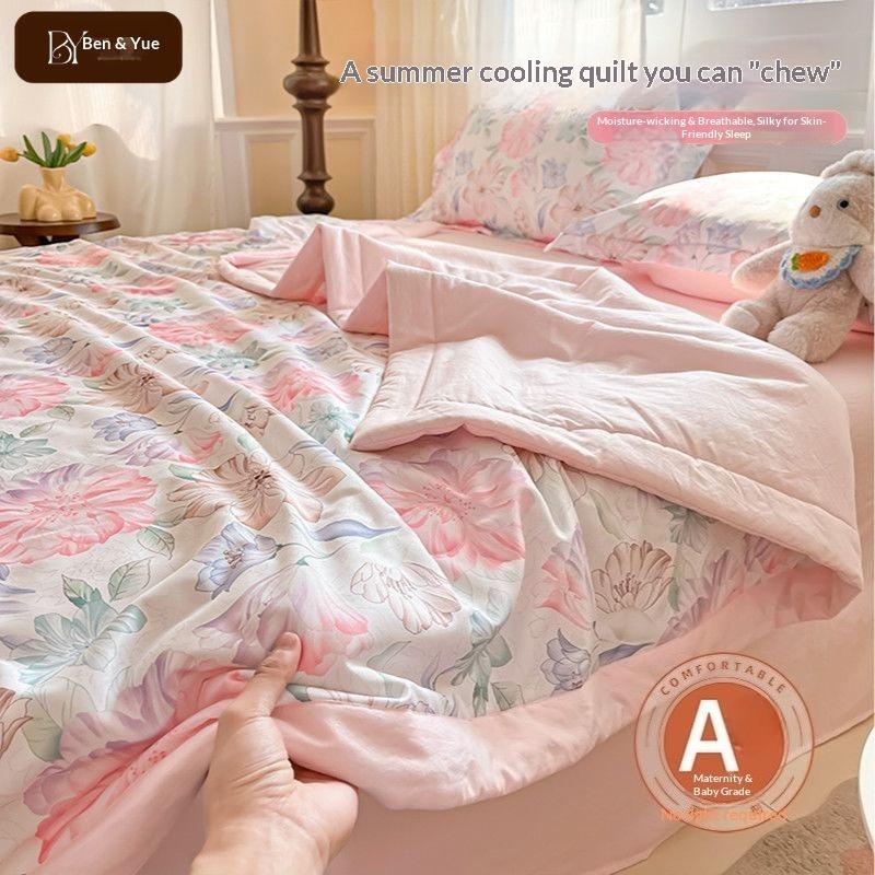 

Fashion Flower print Cool blanket for Summer Light skin friendly air conditioner Comforter Single Double Bed Home Decor Quilt 110x150cm Random Color