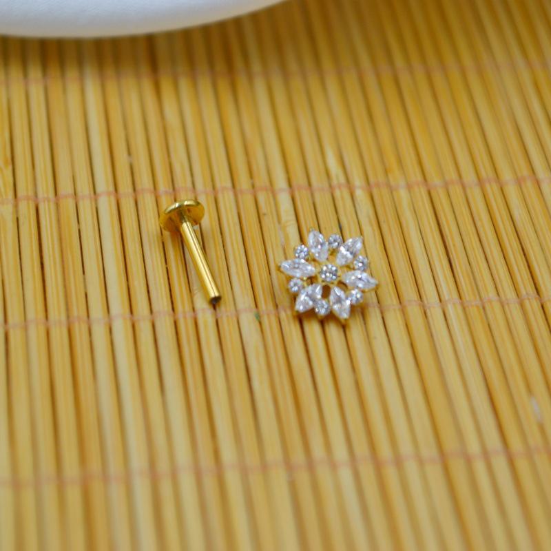 G23 Titanium Zircon Flower Lip & Ear Cartilage Stud Piercing Jewelry
