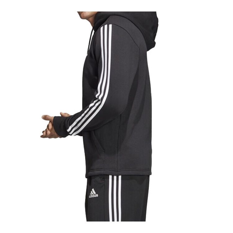 Adidas Printed Three-Stripes Fleece-Lined Hooded Knit Jacket Men Jackets Black DQ1455