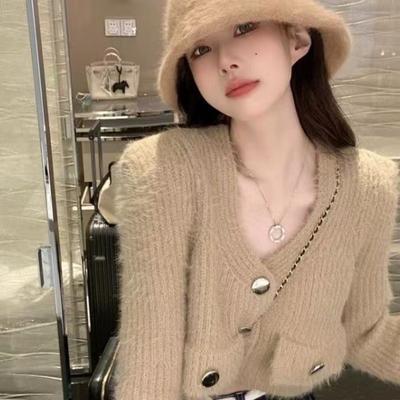 Ζακέτα πουλόβερ Γυναικεία Παλτό Φθινόπωρο και Χειμώνας 2023 Κοντά μαλλιά βιζόν Μακριά μακρύ μανίκι μαλακό κολλώδες άνεμο πλεκτή ζακέτα Γυναικεία