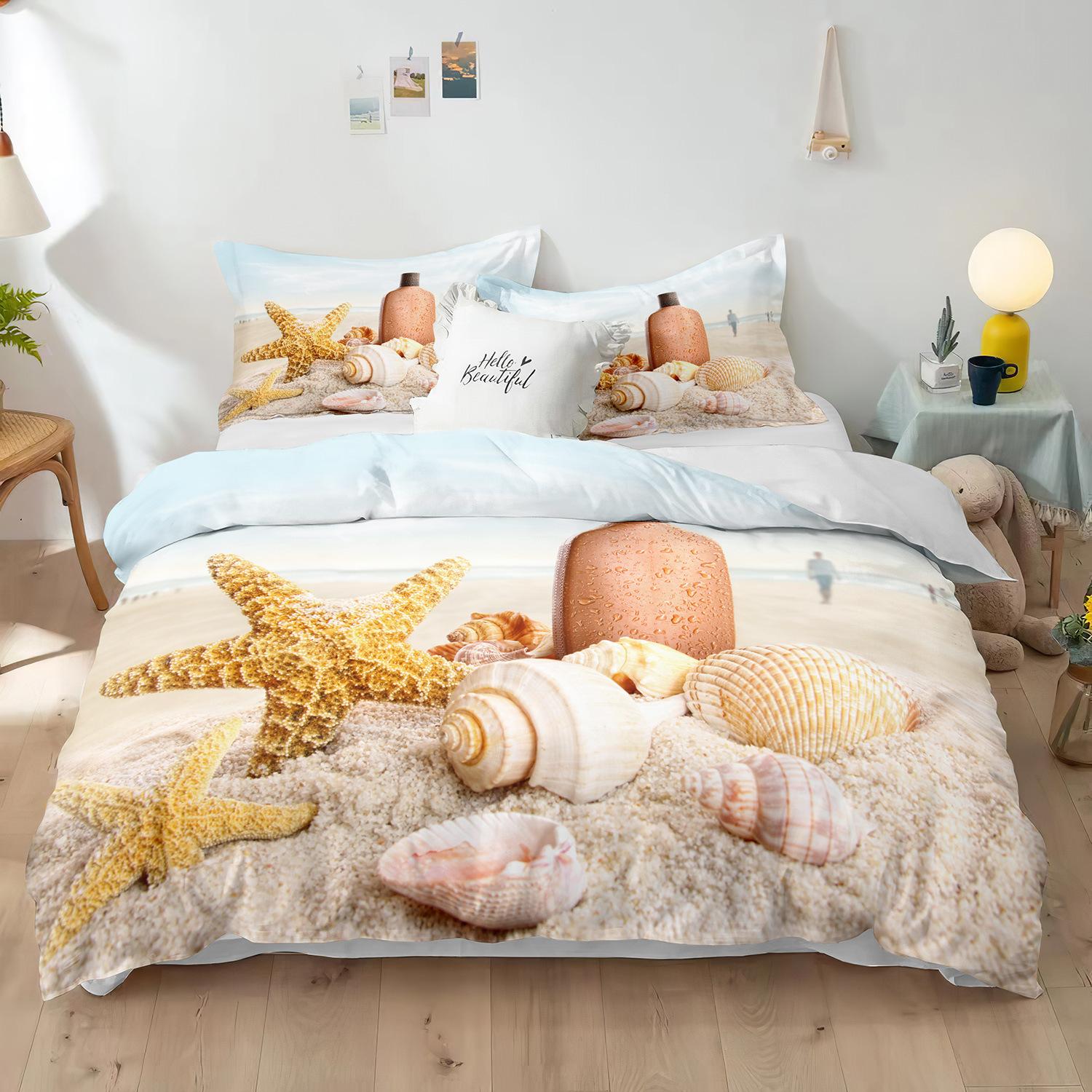 Пляжный комплект постельного белья из полиэстера с принтом в виде морских звезд — фото 14