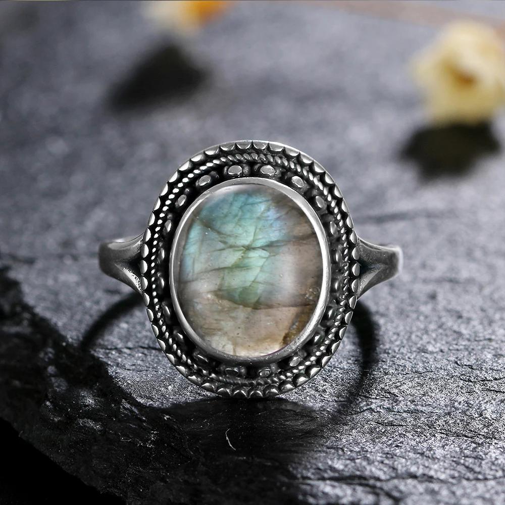 Natural 8*10MM Lapis Lazuli Finger Ring  Rings for Women Gift S Silver Flower Shaped Ring