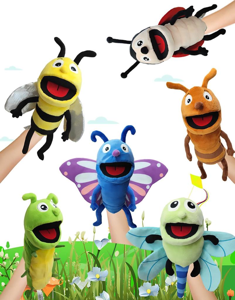 Hand Puppets, Finger Puppets, Animals, Plush Toys, Mouth-Moving, Ventriloquism, Hand Dance, Puppet Show Props, Ants, Dragonflies, Bees, Butterflies,