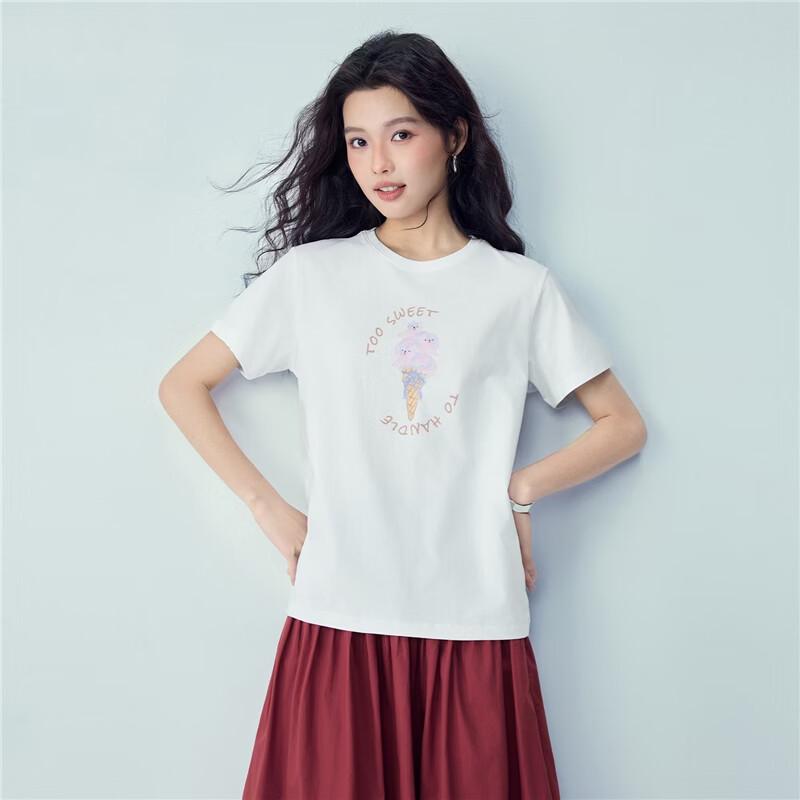 Giordano Women's Dessert Print Cotton Round Neck T-Shirt
