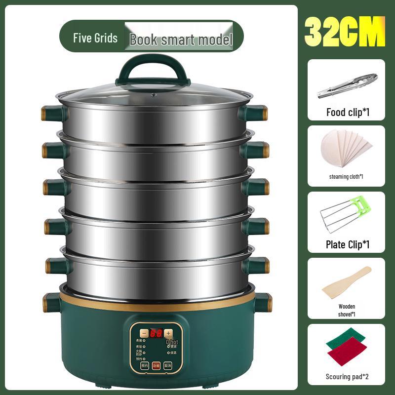 Multifunctional Electric Three-Layer Steamer and Hot Pot with Automatic Power-Off and Timer