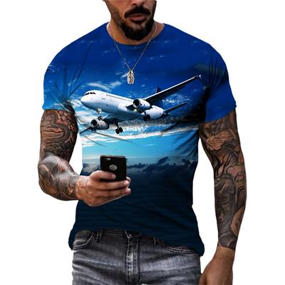 Moda Nowe koszulki z nadrukiem 3D z samolotem dla mężczyzn Letnie trendy Swobodna zabawa Okrągły dekolt Krótki rękaw Streetwear Koszulki Topy