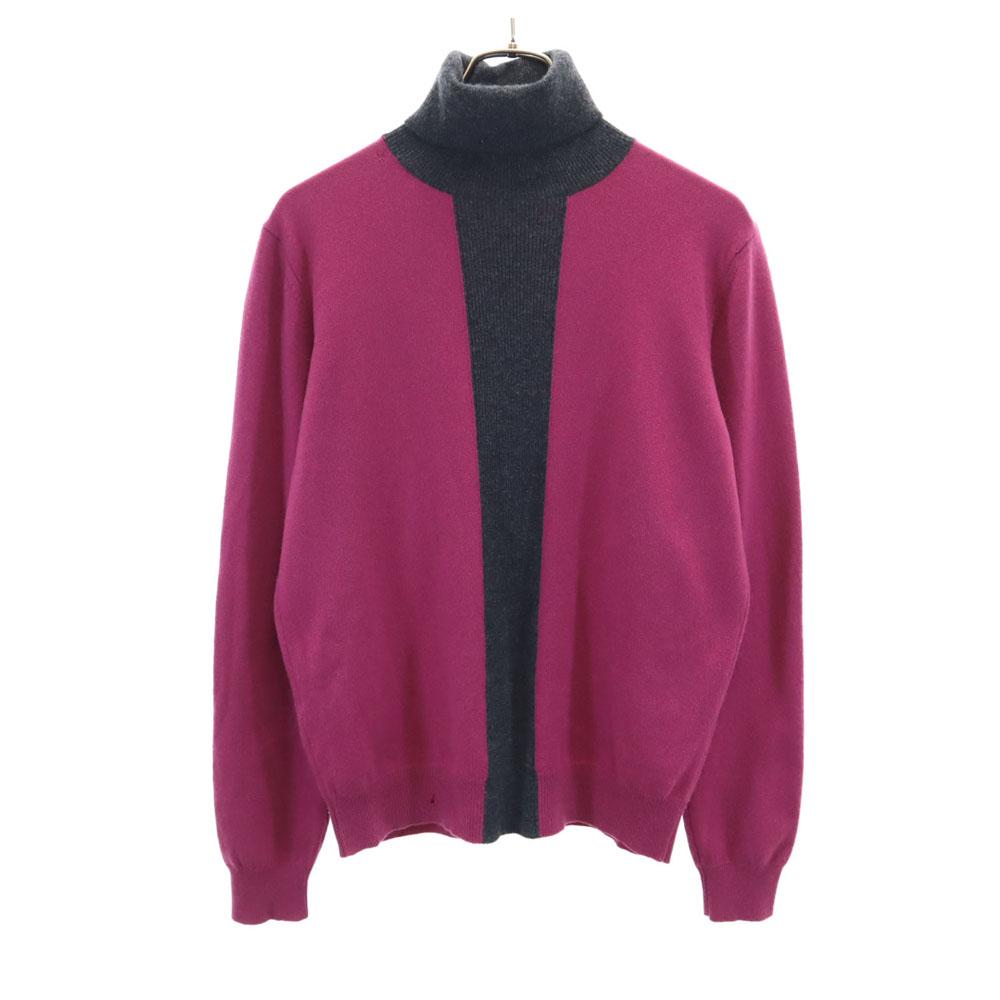 Hermes Made In Italy Cashmere Blend Long Sleeve Two-tone Turtleneck Sweater Women Used