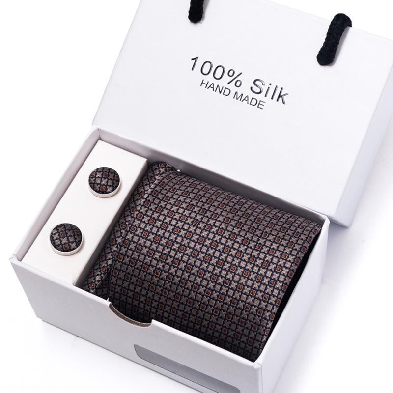 Men's 1200-Needle High-Density Business Stripe & Paisley Tie Set - 6 Piece Groom & Wedding Gift Box