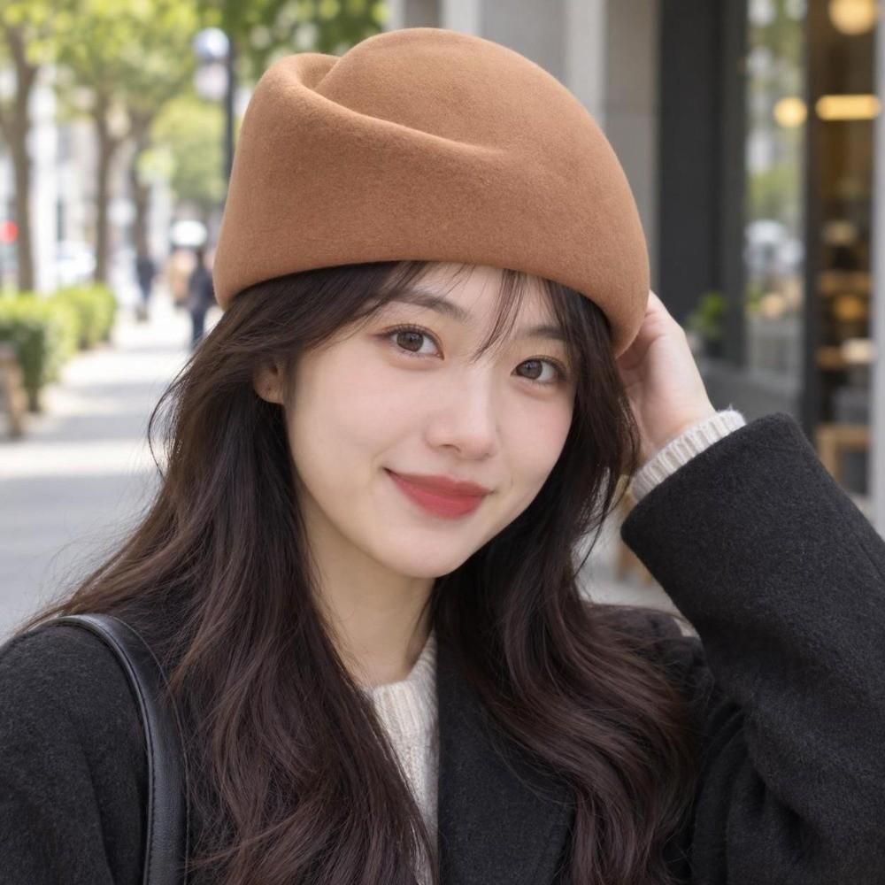 Elegant Style Pillbox Hat Versatile Design Airline Stewardess Caps Felt Fabric Beret Live Show
