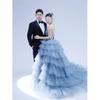 Blue Wedding Dress 2025 New Clothing Street Shot Puffy Gauze Skirt One-word Shoulder Wedding Dress