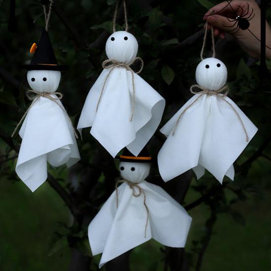 Halloween Ghost Hanging Decoration Small Flying Ghost Tree Ornament Rustic White Cloth Ghost for Haunted House Yard Tree Decor
