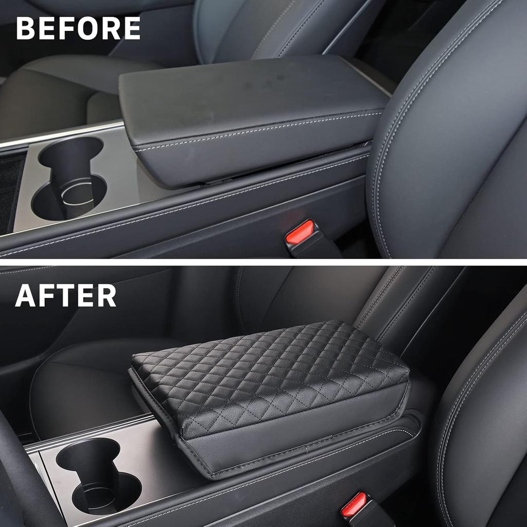 Carwiner Center Console Cover For -2026 Tesla Model 3 Model Y, PU Leather Armrest Box Cushion Protector Accessories