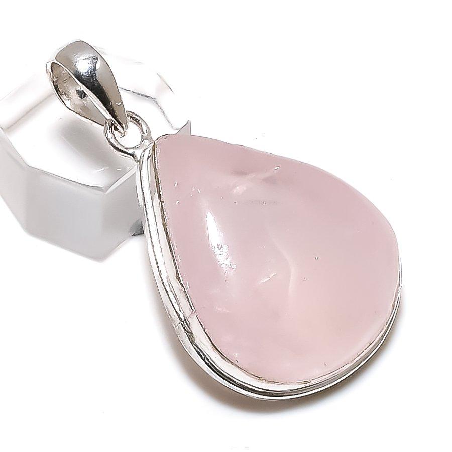 Natural Rose Quartz Gemstone Handmade 925 Sterling Silver Pendant 1.81" B2U56