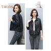 Women Jacket Faux Leather Smooth Surface Turn-down Collar Single-breasted Long Sleeves Pockets Retro Motorcycle Coat Office Commuting Travel Outerwear