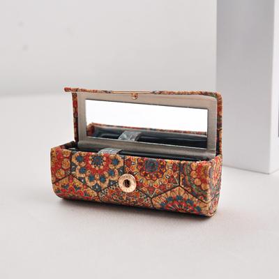 Retro Chinese Style Lipstick Case With Mirror Mini Portable Floral Cosmetic Jewelry Storage Box