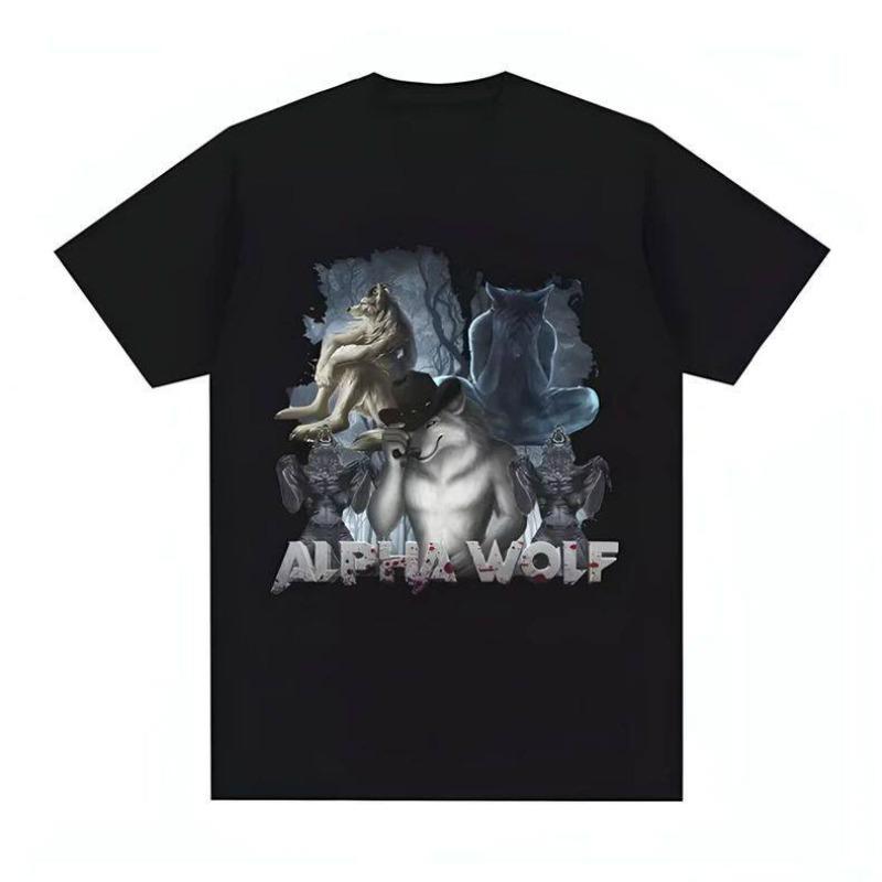 Wolf Pattern Pure Cotton Printed Men's and Women's Personalized Casual Short Sleeved Summer New Fashionable Round Neck T-shirt